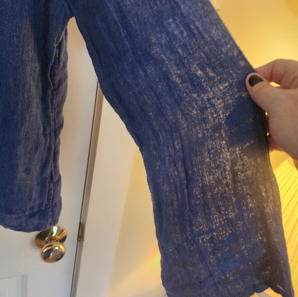 Flax linen tunic top blue vneck size large minimalist lagenlook - Picture 4 of 8